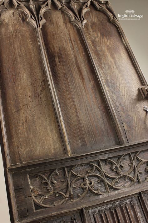 Gothic Panelling, Tudor Paneling, Gothic Gate, Gothic Door, Reclaimed Wood Paneling, Material Samples, Reclaimed Doors, House Redesign, Antique Garden