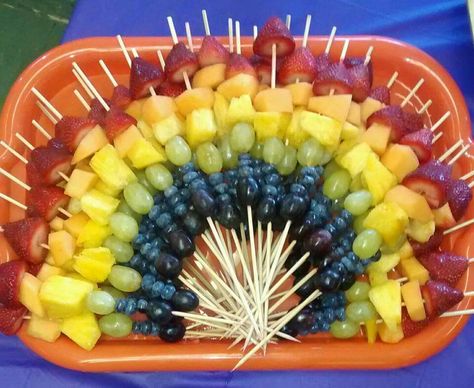 Fruit Salad On A Stick, Fruits On A Stick, Fruit On Skewers Sticks, Fruit Sticks Party Snacks, Fruit On Stick Ideas, Fall Fruit Skewers, Fruit Cabob, Fruit Screwers, Fruit Sticks Ideas