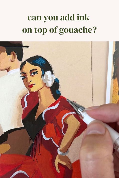 Can you add ink on top of gouache? Gouache Tips, Paint With Gouache, Waterproof Pen, To Wait, Blending, Tips And Tricks, Layering, It Works, Pen