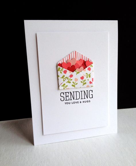 Sending More Love and Hugs Love And Hugs, Mini Envelopes, Heart Stamp, Birthday Cards Diy, More Love, Birthday Love, Heart Cards, Glue Dots, Get Well Cards