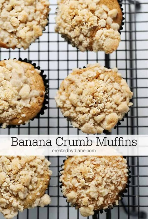 easy BANANA Crumb Muffins createdbydiane.com Banana Cream Cupcakes, Banana Crumble, Crumb Muffins, Chocolate Crumbs, Banana Crumb Muffins, Banana Muffin, Carrot Muffins, Banana Muffin Recipe, Cinnamon Oatmeal