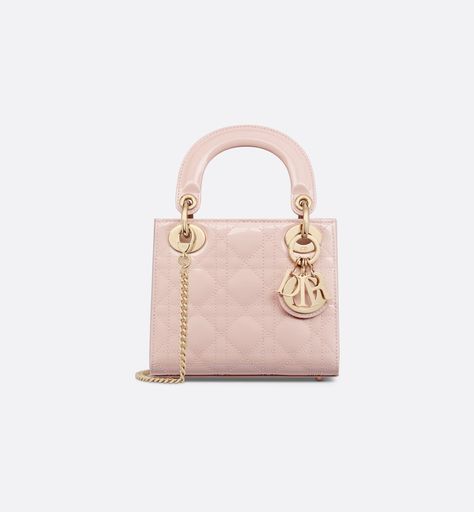 Mini Lady Dior Bag Powder Pink Patent Cannage Calfskin | DIOR Mini Lady Dior, Wardrobe Makeover, Micro Bag, Dior Book Tote, Christian Dior Couture, Wallet Pouch, Bag Luxury, Backpack Tote Bag, Powder Pink