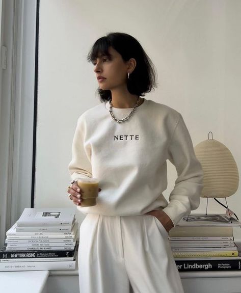 Joseph Dirand Interiors, Cream Sweatshirt, Cream Hoodie, Support Women, Monochrome Outfit, Brand Clothes, Embroidered Crewneck, Sweatshirt Outfit, Lifestyle Clothing