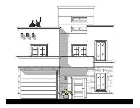 2d Elevation Design In Autocad, 2d Architecture Drawing, 2d House Drawing, Simple House Design Drawing, Front House Design, Simple House Drawing, House Design Drawing, House Outer Design, Architecture Drawing Plan