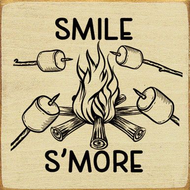 The S'more Time Wall Art is a distressed old cream wood piece that says "Smile S'more" and features a delightful drawing of a campfire with roasting marshmallows. Embrace the cozy nostalgia of camping nights and cherished moments with loved ones. Knotty pine 7"W x 7"H Dust with dry to damp cloth Cream and black Made in the USA S'more Sayings Quotes, Roasting Marshmallows Drawing, Camp Sayings, Campfire Ideas, Cozy Nostalgia, Flowers Doodles, Vector Letters, Ornament Painting, Camp Fire Girls