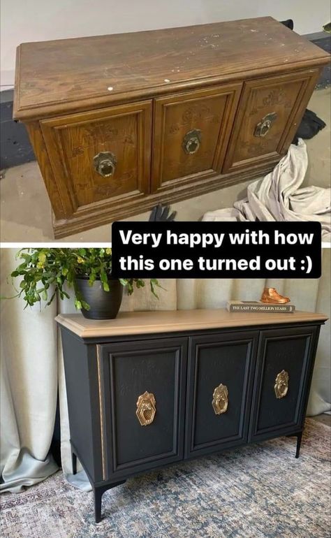 Upcycled Furniture Black, Upcycled Cabinet Ideas, Simple Diy Furniture, Vintage Refurbished Furniture, Furniture Repurpose Ideas, Nightstand Refurbished, Buffet Refurbished, Antique Side Table Makeover, Upcycled Sideboard