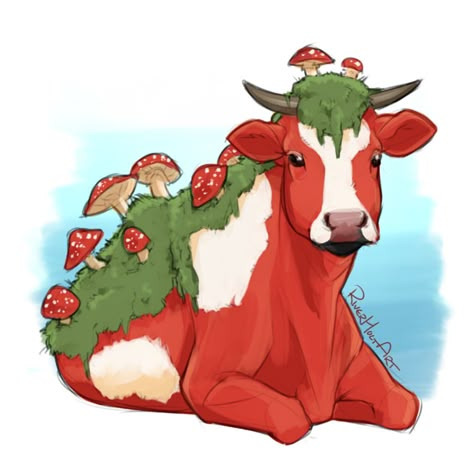 Mushroom Cow Art, Mushroom Cow Minecraft, Cow Fanart, Cow Drawings, Mushroom Cow, Cow Illustration, Cow Drawing, Dilly Dilly, Cute Animal Drawings Kawaii