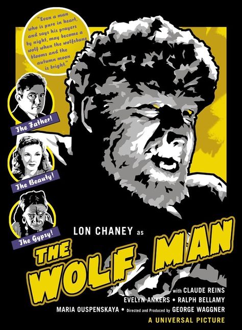 The Wolf Man 1941, Wolf Man 1941, Universal Monsters Art, Classic Monster Movies, The Wolf Man, Lon Chaney Jr, The Wolfman, Old Film Posters, Autumn Moon