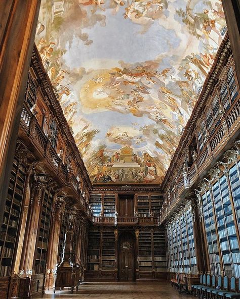 The Clementinum National Library in Prague has some of the most beautiful interiors, aside from endless books 😍, with ceiling artwork done… Prague Aesthetic, Ceiling Artwork, Beautiful Library, Prague Travel, Glasgow School Of Art, Religious Architecture, Bucket List Destinations, Old Church, Beautiful Architecture