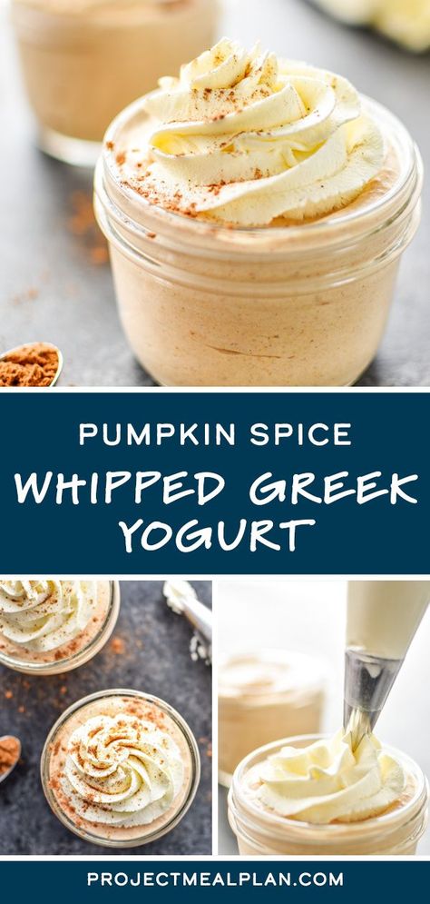 Pumpkin Spice Whipped Greek Yogurt is an incredible make-ahead protein packed dessert that tastes JUST LIKE pumpkin pie filling – made with plain Greek yogurt, canned pumpkin, and sweetened only with maple syrup. You’ll be eating this one all Fall long! Whipped Greek Yogurt Recipe, Pumpkin Yogurt Recipe, Fall Greek Yogurt Recipes, Food Processor Recipes Breakfast, Plain Yogurt Recipes Breakfast, Pumpkin And Yogurt Recipes, Low Cal Whipped Cream Dessert, Keto Recipes With Greek Yogurt, Keto Greek Yogurt Recipes Dessert