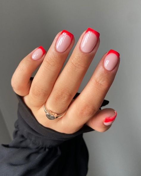 Red Tip Nails, Stylish Manicure, Red Summer Nails, Short Red Nails, Nails Classy, February Nails, Acrylic Design, Nails Aesthetic, Her Nails