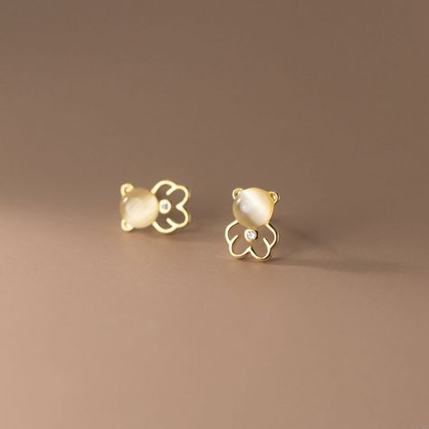 Cute Bear Teddy Hollow Opal Zircon Earrings Jewelry Accessory Gifts For Girl Animal Sterling Silver Earring Studs Studded Accessories, Bear Teddy, Baby Earrings, Zircon Earrings, Womens Earrings Studs, Ocean Jewelry, Star Earrings Stud, Animal Earrings, Earring Studs