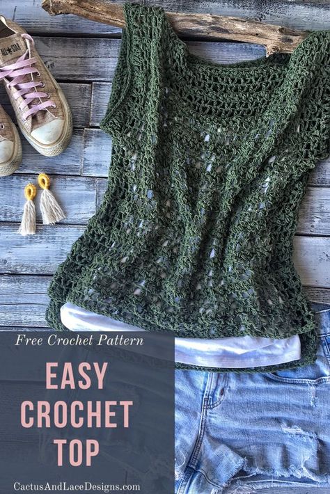 Easy Crochet Top, Crochet Tee, Lace Designs, Mode Crochet, Crochet Ladies Tops, Crochet Tops Free Patterns, Crochet Summer Tops, Crochet Tank, Crochet Cardigan Pattern