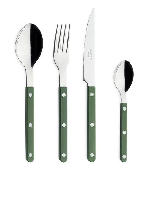 Sabre Paris Bistro Cutlery - Green/Silver - ARKET Bistro Design, Paris Bistro, Saint Kitts And Nevis, Forks And Spoons, Bistro Set, Paris, Stainless Steel, Green, Silver