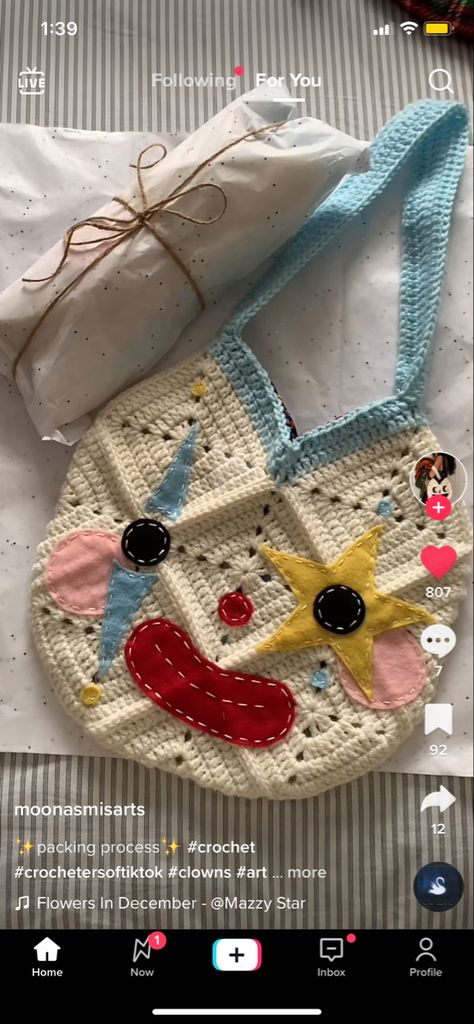 Crochet Clown Bag, Crochet Star Cardigan, Star Bag Crochet Pattern, Clown Cross Stitch, Star Crochet Bag, Clown Sweater, Crochet Star Bag, Crochet Coquette, Crochet Cat Pattern