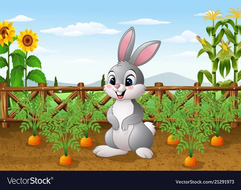 Carrot Plant, Carrot Drawing, Rabbit With Carrot, How To Plant Carrots, Carrot Gardening, Cartoon Garden, Monkey Crafts, Kids Art Galleries, Rabbit Pictures