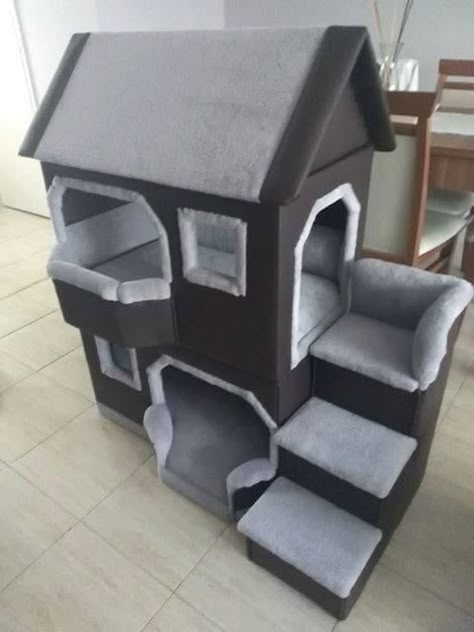 Diy Cat Tree Cardboard Boxes, Cardboard Cat House Diy Easy, Diy Outside Cat House, Cat Home Diy, Cat Play House Diy, Cat Cardboard House, Cat House Diy Cardboard, Diy Cat House, Kombi Trailer