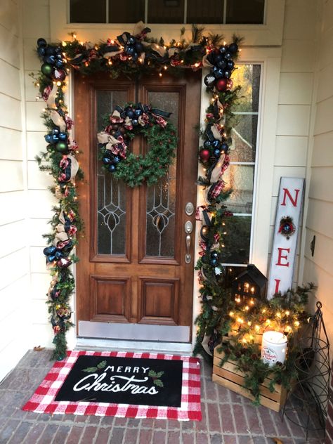 Navy And Red Christmas Decor, Blue Christmas Decor, Red Christmas Decor, Christmas 2023, Christmas 2020, Blue Christmas, Outdoor Christmas Decorations, Outdoor Christmas, Holiday Ideas