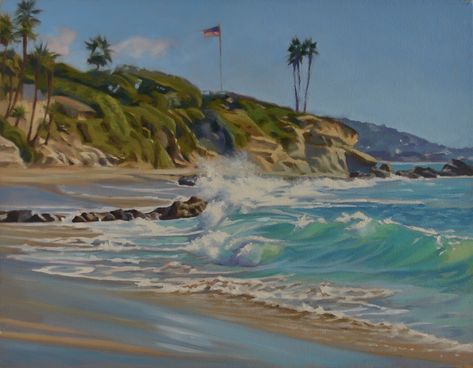 This is a painting of the surf breaking one morning in one of my favorite spots to paint, Heisler Park in Laguna Beach, CA. This is a 14" x 18 " original oil painting and comes in a gallery style frame. Laguna Beach Painting, Jack Kahuna Laguna, Heisler Park, Sana Aesthetic, California Coastline, Laguna Beach California, Surfing Waves, Painting And Drawing, Beach Painting