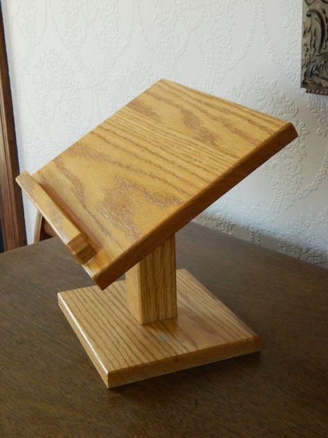 Wooden Ipad Stand, Book Display Stand, Bible Stand, Wooden Book Stand, Tv Unit Interior Design, Cook Book Stand, Wood Shop Projects, Wood Book, Book Stand