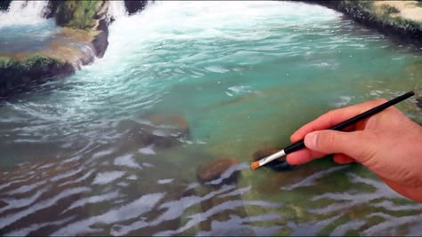 Painting Ripples In Water, Lake Water Painting, Painting Water Techniques, How To Paint River Water, Painting Water Ripples, How To Paint Lake Water, Painting Water In Watercolor, Paintings Of Lakes, Realistic Water Painting