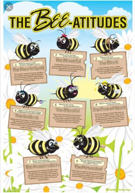 Bee - Attitudes Beatitudes For Kids, The Beatitudes, Kids Sunday School Lessons, Christian Poster, Sunday School Kids, Bible Study For Kids, Sunday School Activities, Childrens Bible, Christian Posters