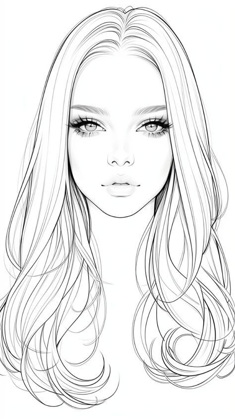 Hair Styles Illustration Drawings, Croquis Face, Girl Outline Drawing, Fashion Face Illustration, 9 Head Croquis, Eye Design Drawing, Person Sketch, Simple Face Drawing, Face Art Drawing