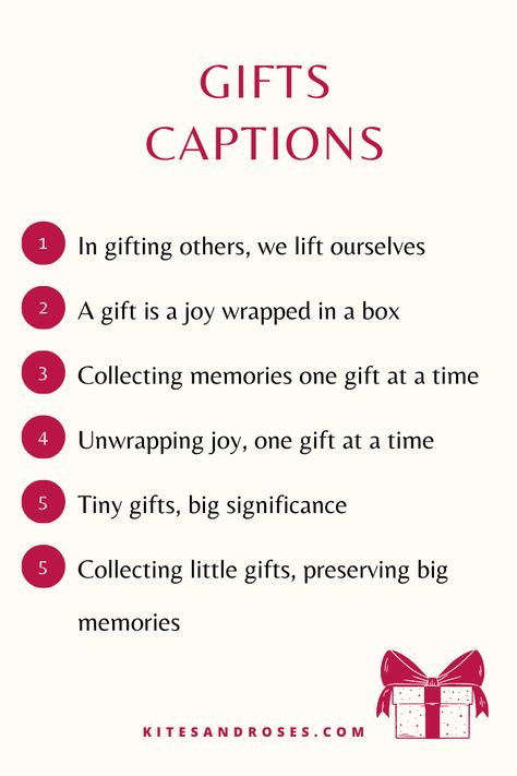 Gift Box Caption Ideas, Gift Shop Quotes, Thanks For Gift Caption, Craft Captions For Instagram, Handmade Captions For Instagram, Caption For Gift Received, Gift Quotes Giving, Thank You Caption, Captions For Gifts