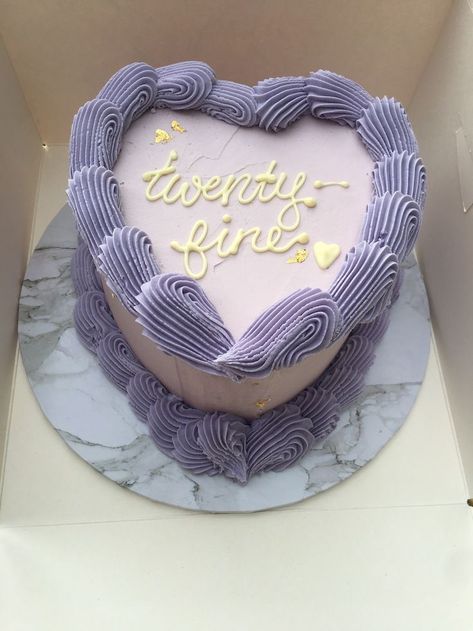 Lavender Heart Shaped Cake, Heart Shape Cake Purple, Lilac Birthday Party Ideas Simple, 25th Birthday Cake Heart, Birthday Cake With Message, Purple 25th Birthday Cake, 25 Heart Cake, Birthday Cakes Heart Shape, 20th Birthday Cake Heart