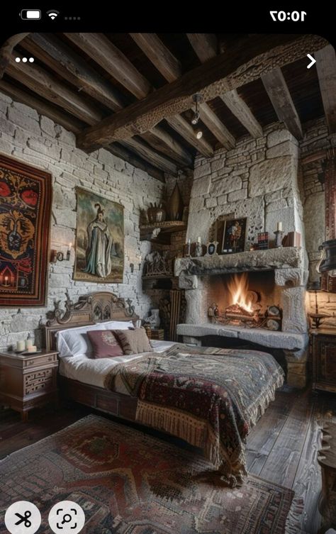 Medieval Apartment Decor, Den Bedroom Ideas, Medieval Bedroom Aesthetic, Enchanted Bedroom Ideas, Medieval Room, Enchanted Bedroom, Medieval Bedroom, Big Houses Interior, Fairytale Bedroom