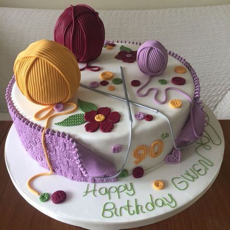 Knitting Cake - CakeCentral.com Yarn Cake Ideas, Knitted Cakes, Crochet Themed Cake Ideas, Knit Cake Ideas, Knitting Themed Cakes, Crochet Cake Design Buttercream, Knitting Cake, Sewing Cake, 50th Cake