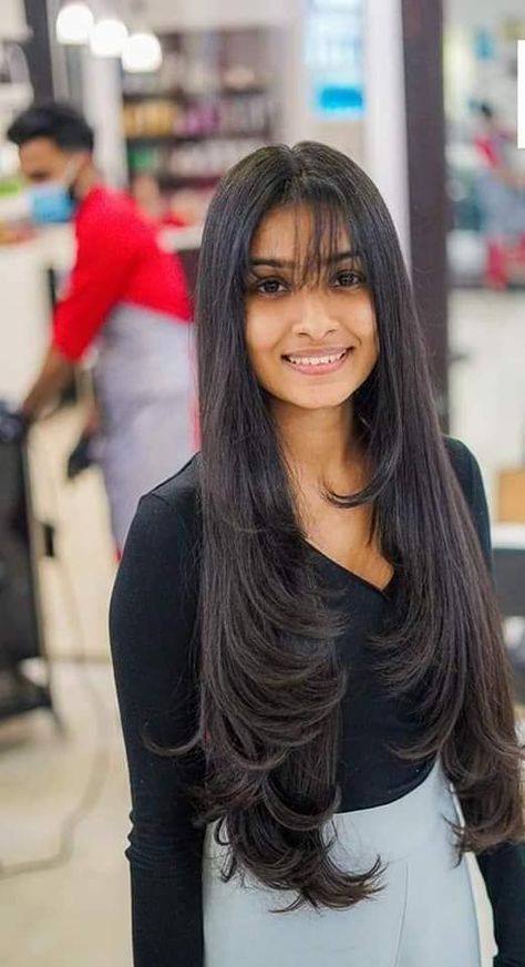 Long Layers Indian Hair, Front Haircut For Long Hair, Long Layers Black Hair, Trendy Layered Hairstyles, Indian Hair Cuts, Haircuts For Long Hair With Layers, Long Layered Haircuts, Girl Haircuts, Hair Up Styles