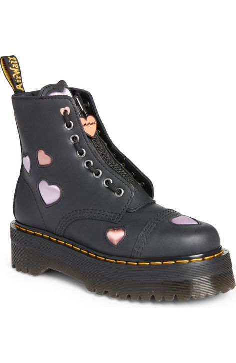 Doc Marten Platform, Black Doc Martens, Dr Martens Sinclair, Shoes Wishlist, Heart Platforms, Platform Boots Women, Corporate Goth, Shoe Wishlist, Doc Martens