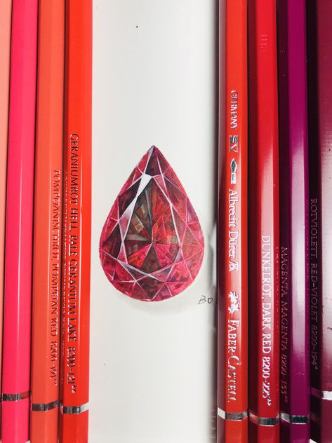 #water color pencil drawing ruby,love my pencil @Faber-Castell Ruby Drawing Gem, Ruby Drawing, Object Painting, Colored Pencil Drawing Tutorial, Jewelry Sketch, Colored Pencil Tutorial, Water Color Pencil, Pencil Drawing Tutorials, Jewelry Design Drawing