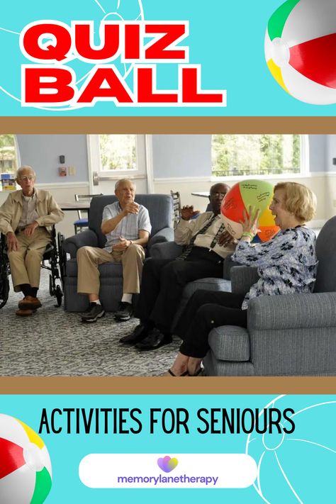 Spice up your senior activities with our exciting Quiz Ball Activity! Watch the fun and laughter unfold as participants toss the ball, answering trivia questions with every catch. From general knowledge to pop culture and everything in between, our Quiz Ball Activity is a perfect way to challenge and entertain seniors in a dynamic and inclusive setting. Get ready to bounce, catch, and test your knowledge! #senioractivities #quizballgame #trivianight Activity For Seniors, Ball Activity, Activities For Seniors, Ball Games, Senior Activities, Trivia Night, Trivia Questions, Beach Ball, Social Interaction