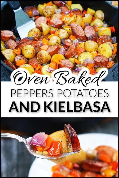 If you are looking for kielbasa recipes with potatoes, try this oven baked kielbasa with potatoes and peppers. This healthy kielbasa recipe is an easy dinner idea that use kielbasa and veggies. Sure to be a family favorite dinner. Kielbasa Potato Bake, Kielbasa Peppers And Potatoes, Baked Kielbasa And Potatoes, Kielbasa Sheet Pan Meal, Best Kielbasa Recipes, Dinner Ideas Kielbasa, Pork Kielbasa Recipes, Healthy Turkey Kielbasa Recipes, Sides For Kielbasa