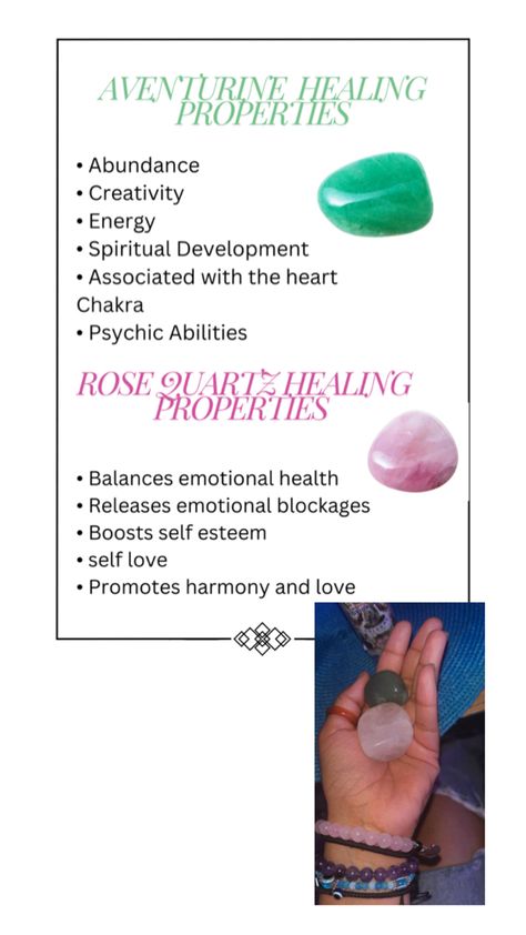 Healing properties of Aventurine and Rose quartz crystals Rose Quartz Healing, Spiritual Development, Quartz Crystals, Psychic Abilities, Rose Quartz Crystal, Emotional Health, Heart Chakra, Healing Properties, Rose Quartz