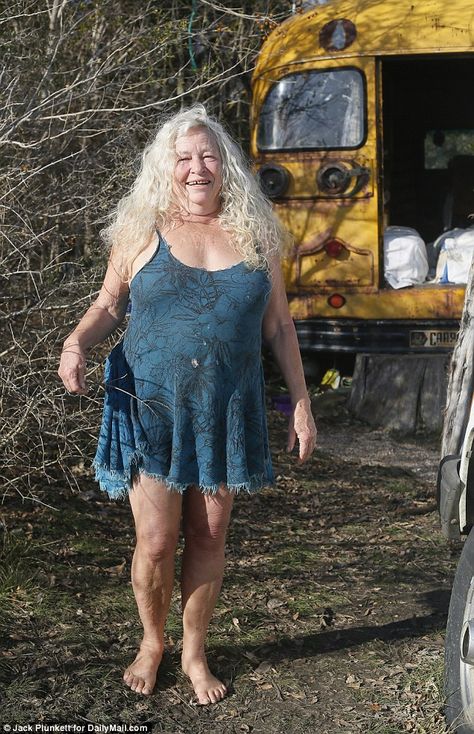 Hippie grandma: The grandmother of Boyhood star Ellar Coltrane,  Kathy Horton,  lives a world away from Hollywood in a decades old school bus with her five dogs, two cats and 17 chickens Out Of Comfort Zone, Hippie Mom, Old School Bus, Hippie Living, Grandma Fashion, Hair Clothes, Hippie Outfits, School Bus, Year Old