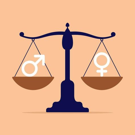 Concept of gender equality. Scales with two bowls with male and female symbols showing an equality and perfect balance between the sexes. Vector illustration. Gender Equality Aesthetic, Gender Equality Symbol, Gender Drawing, Gender Equality Illustration, Equality Drawing, Equality Illustration, Equality Symbol, Scale Illustration, Balance Illustration