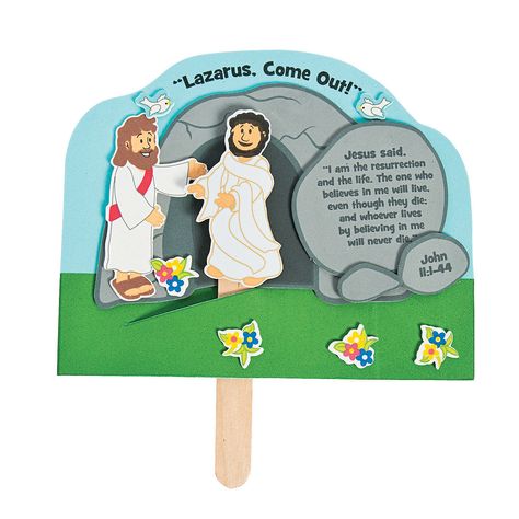 Lazarus+Resurrection+Pop-Up+Craft+Kit+-+OrientalTrading.com Lazarus Resurrection, Disciples Craft, Resurrection Crafts, Bible Study Crafts, Study Craft, Jesus Crafts, Children Crafts, Empty Tomb, Bible Activities For Kids