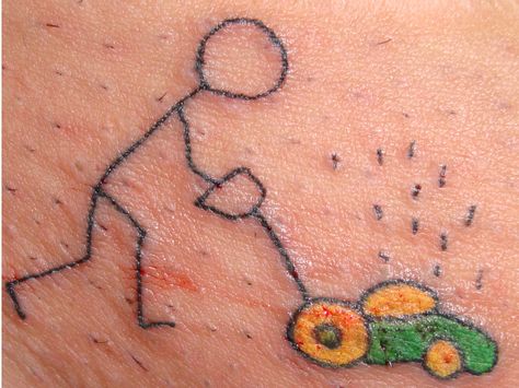 Lawnmower Tattoo, Hidden Tattoos Men, Lawn Mower Tattoo, Man Tattoo, Hidden Tattoos, Sister Tattoo, Tattoo Pictures, Stick Man, Funny Tattoos