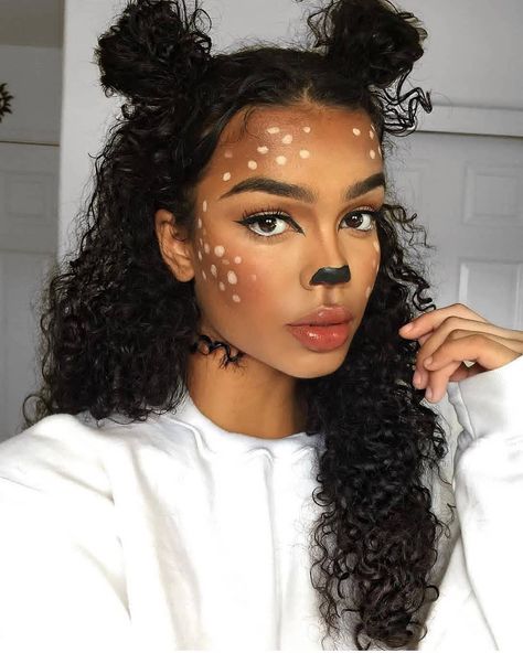 20 Easy Halloween Hairstyles That Do All the Work for You Women Deer Costume, Deer Costume Women, Deer Costume Makeup, Halloween Hair Ideas, Deer Halloween Makeup, Deer Halloween Costumes, Deer Makeup, Halloween Hairstyles, Animal Makeup