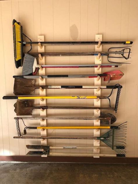 Yard Tool Storage, Yard Tool Storage Ideas, Garage Storage Inspiration, Storage Shed Organization, Garden Tool Organization, Shed Organization, Garage Tool Storage, Yard Tools, Tool Storage Diy