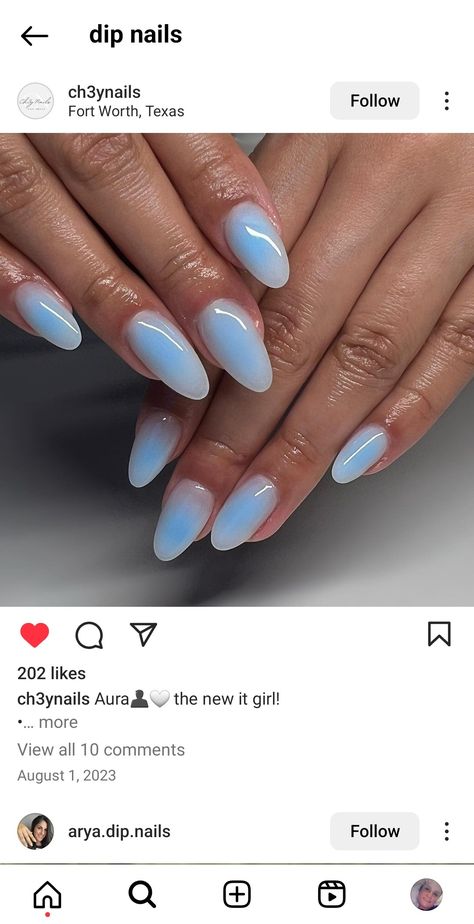 Cute Light Blue Acrylic Nails, White And Blue Aura Nails, Baby Blue Design Nails, Baby Blue Aura Nails, Blue Prom Nails Short, Light Blue Hoco Nails, Light Blue Aura Nails, Simple Light Blue Nails, Nail Inspo Baby Blue