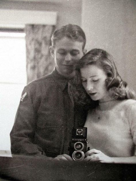 A wartime selfie, 1940 A Man, A Woman, Black And White, White, Black