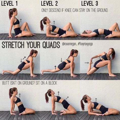 ROXANNE GAN on Instagram: “How To Stretch Your Quads Our quads, they are always so tight, aren’t they? Do you know that tight quads affect your backbends as well? So…” Daily Yoga Routine, Muscle Stretches, Quad Stretch, Body Transformations, Yoga Tutorial, Daily Yoga, Yoga Stretches, Yoga Sequences, Yoga Tips