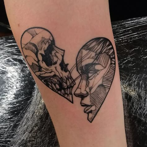 Close Friend Tattoos, Crazy Love Tattoo, Hole In Heart Tattoo, Heart On Sleeve Tattoo Ideas, Love Inspired Tattoos, The Lover Tattoo, Two Souls Tattoo, Dark Romantic Tattoo, Cold Hearted Tattoo