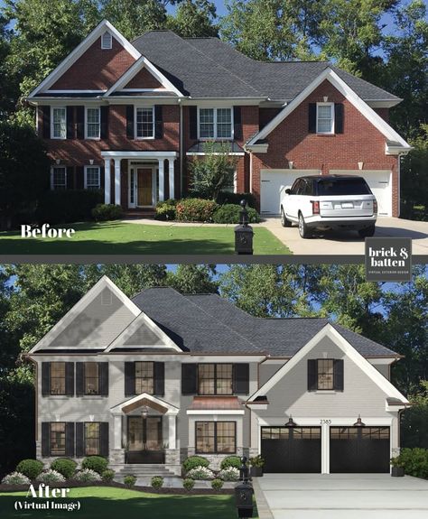 Stained Exterior Brick, Hardie Board Siding Colors, Exterior House Makeover, Painted Brick Exterior, Outdoor House Paint, Brick Paint Colors, Hardie Board Siding, Siding House, Earth Tones Paint