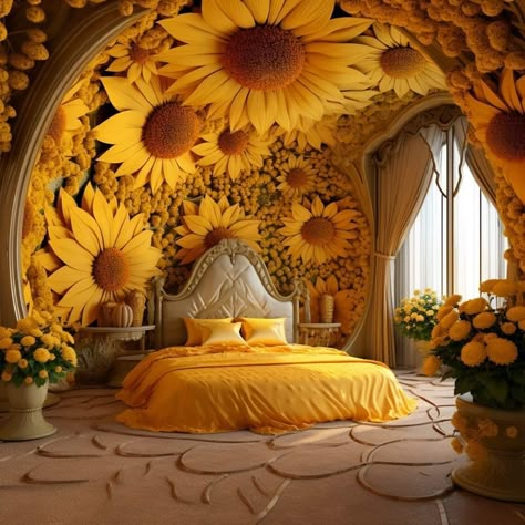 Sunflower Furniture, Sunflower Bedroom, Eclectic Interior Design Vintage, Sunflower House, Sunflower Home Decor, Weird Furniture, Beautiful Bedroom Decor, Unusual Furniture, Eclectic Interior Design