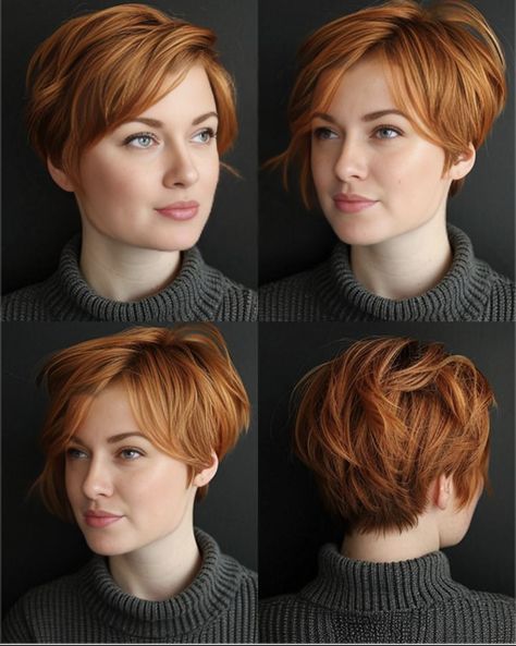 Strawberry Blonde Pixie, Ginger Pixie Cut, Copper Short Hair, Auburn Pixie, Hair Vanity, Pixie Haircut Ideas, Short Curls, Haircut And Color, Short Pixie Haircuts